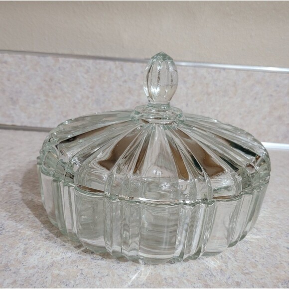 Anchor Hocking Clear Old Cafe Glass Candy Dish Spiderweb Bottom with Lid - Picture 2 of 6
